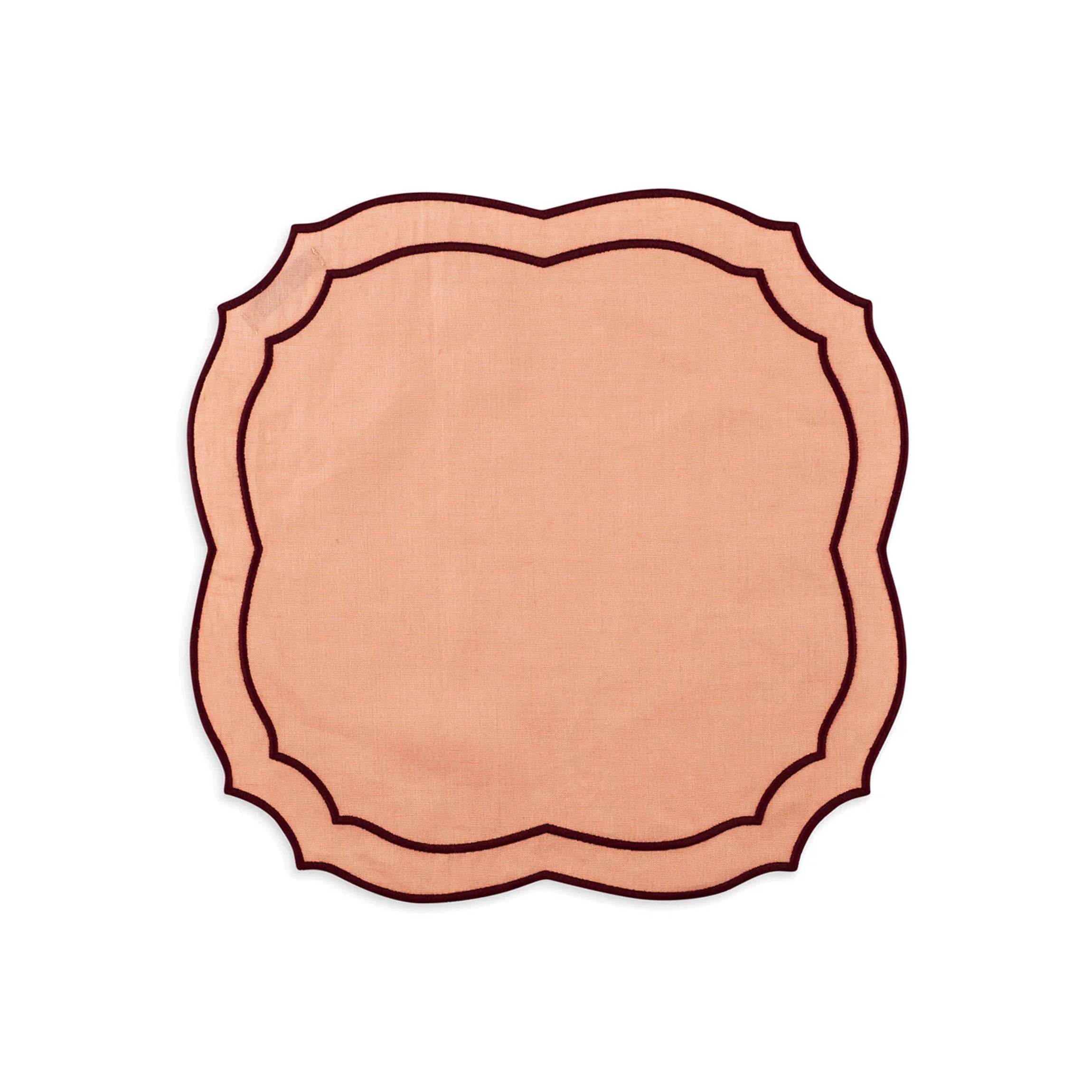 Emma Napkin in Rose with Burgundy Embroidery