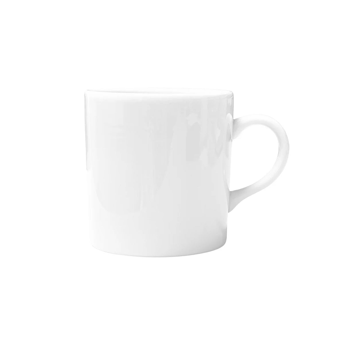 Front view of Empire White Mug showcasing its delicately waved rim and handle with a white background