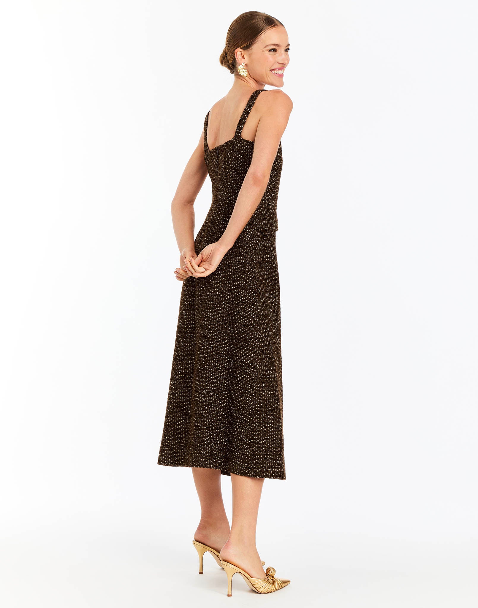 Espresso Midi Dress in Chestnut Gold