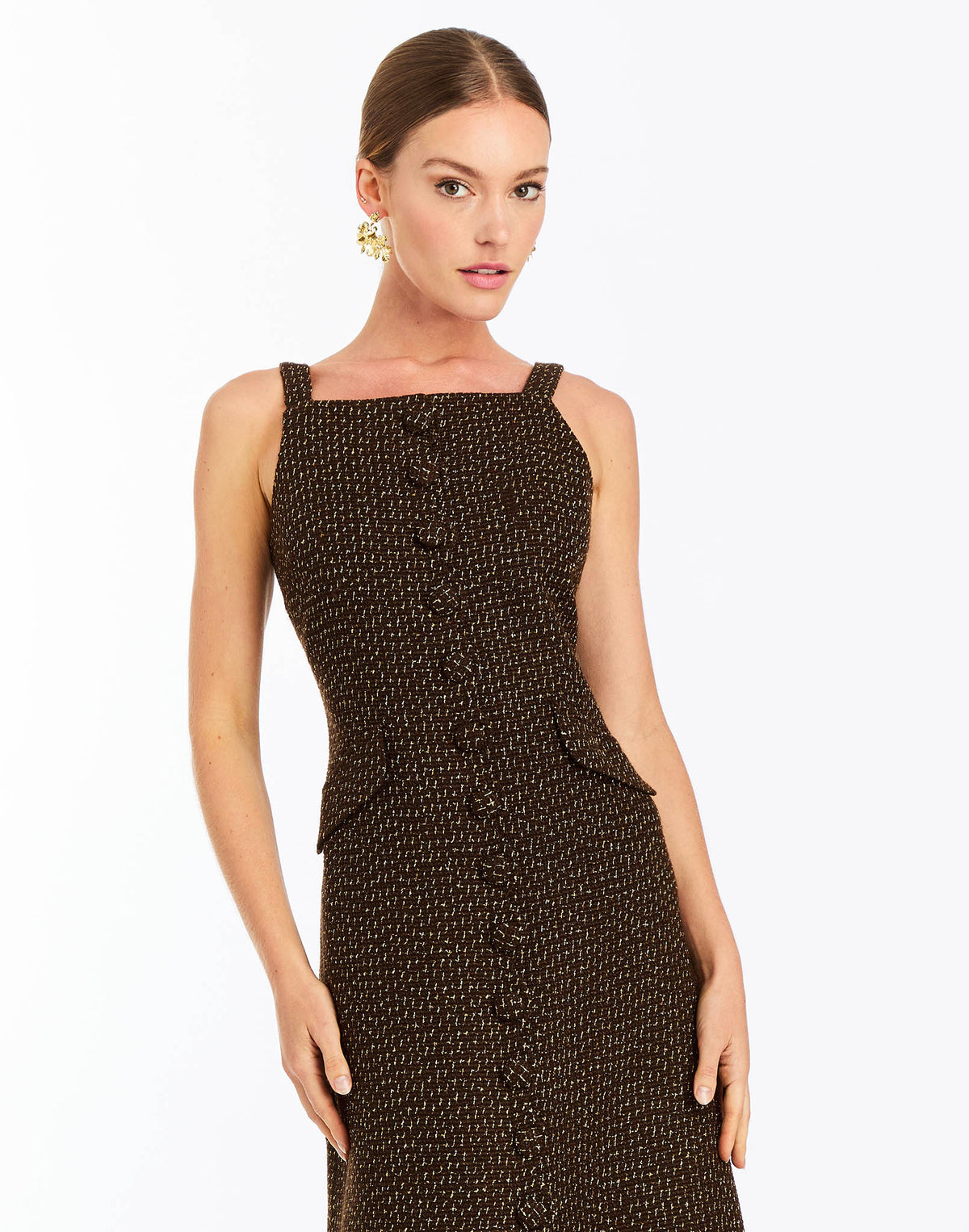 Espresso Midi Dress in Chestnut Gold