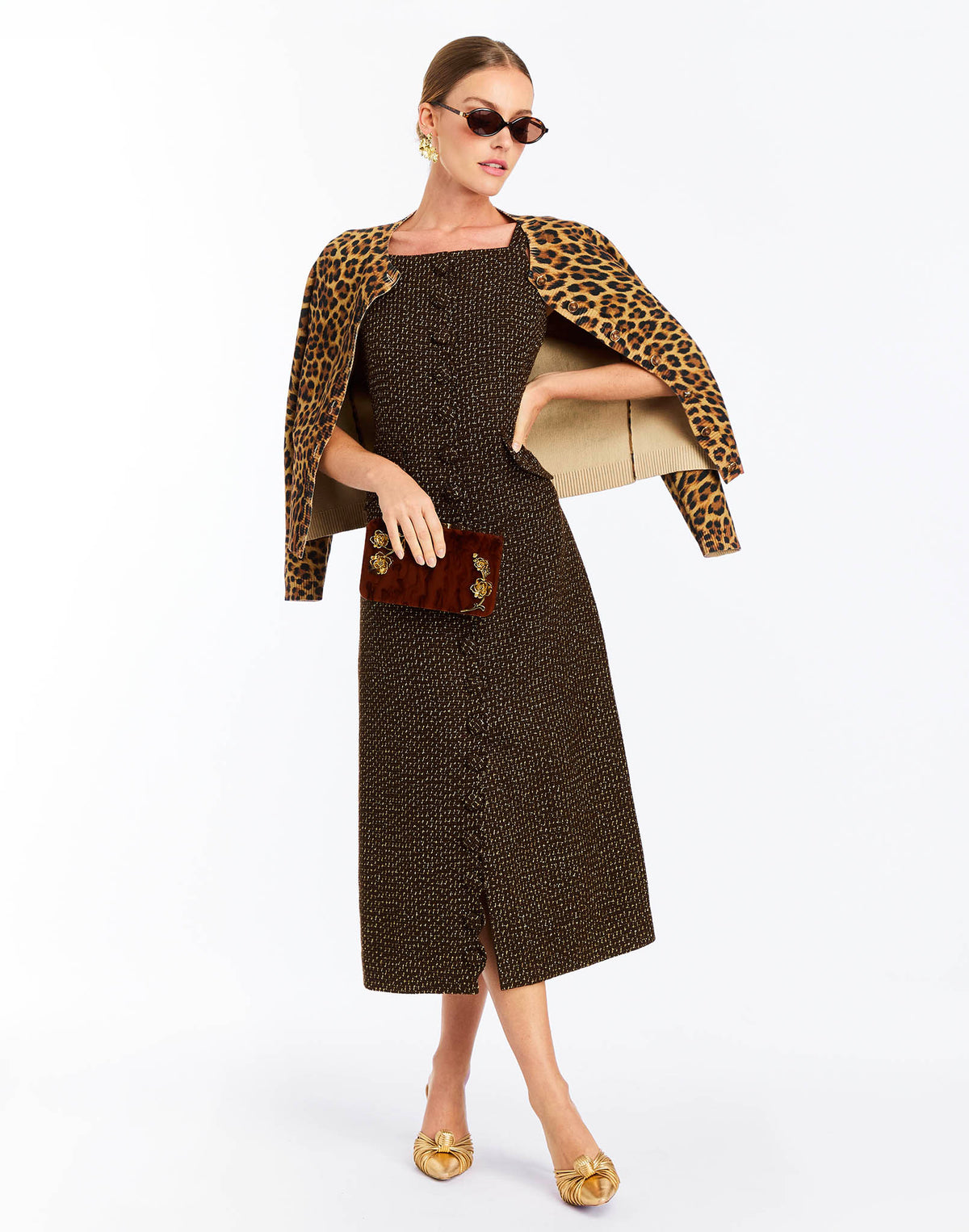 Espresso Midi Dress in Chestnut Gold