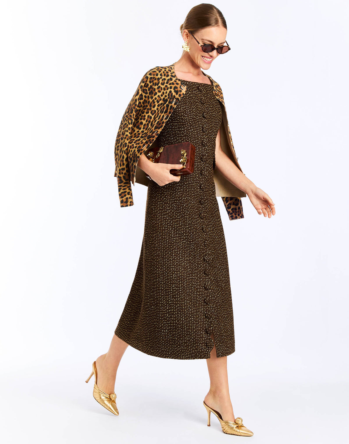 Espresso Midi Dress in Chestnut Gold