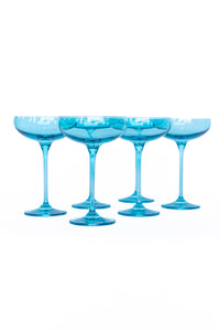 Estelle Colored Champagne Coupe Stemware, Set of 6 in Ocean Blue