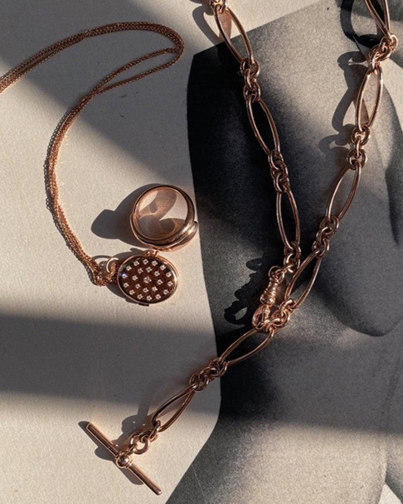 Etoile Locket shown with the Dome Wrap Ring and Antique Gold Chain Necklace, 14k yellow gold