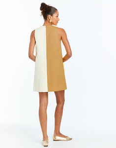 Etta Scallop Mini Dress in Tan/Ivory