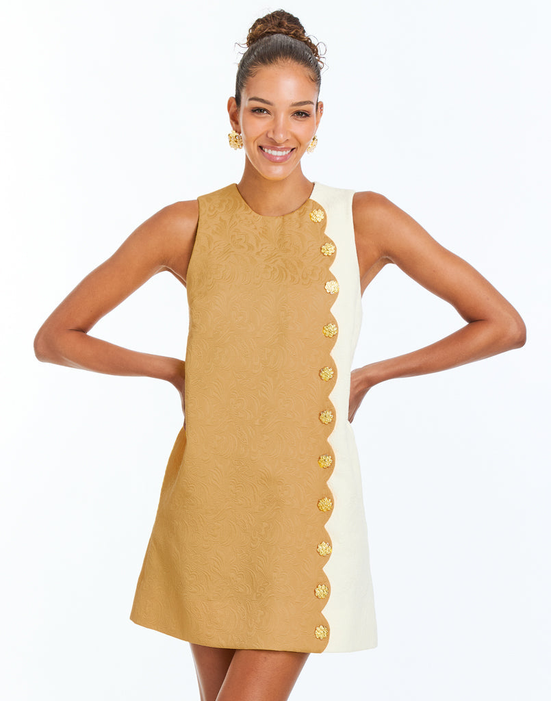 Etta Scallop Mini Dress in Tan/Ivory