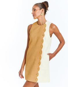 Etta Scallop Mini Dress in Tan/Ivory