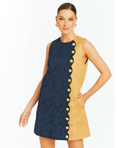 Etta Scallop Mini Dress in Navy/Camel Jacquard