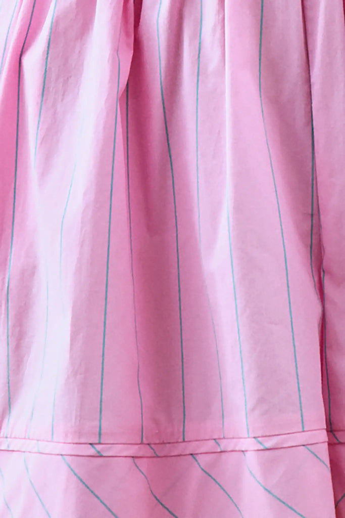 Pink and thin green striped flowy smocked shorts