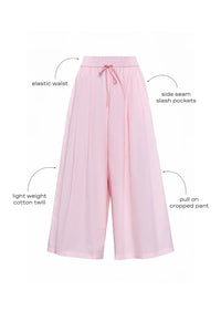 The Whisper Pant in Pink Sand with call outs.