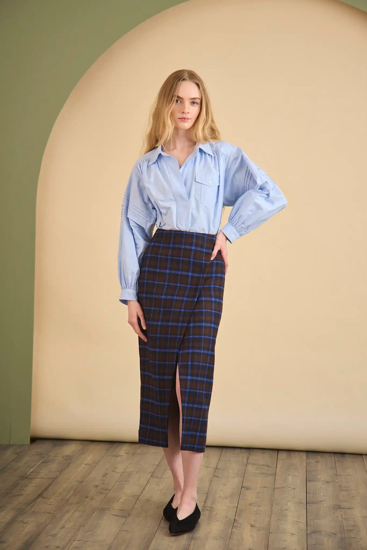 Manor Wrap Skirt in Aspen Plaid