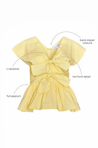 The Everly Top in Lemon Meringue with call outs.
