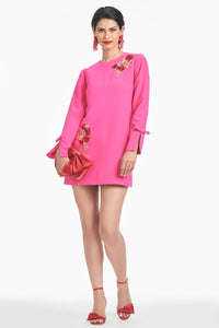 Embroidered Lily Dress in Electric Pink