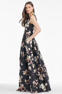 Brooke Gown in Black Venetia Petal