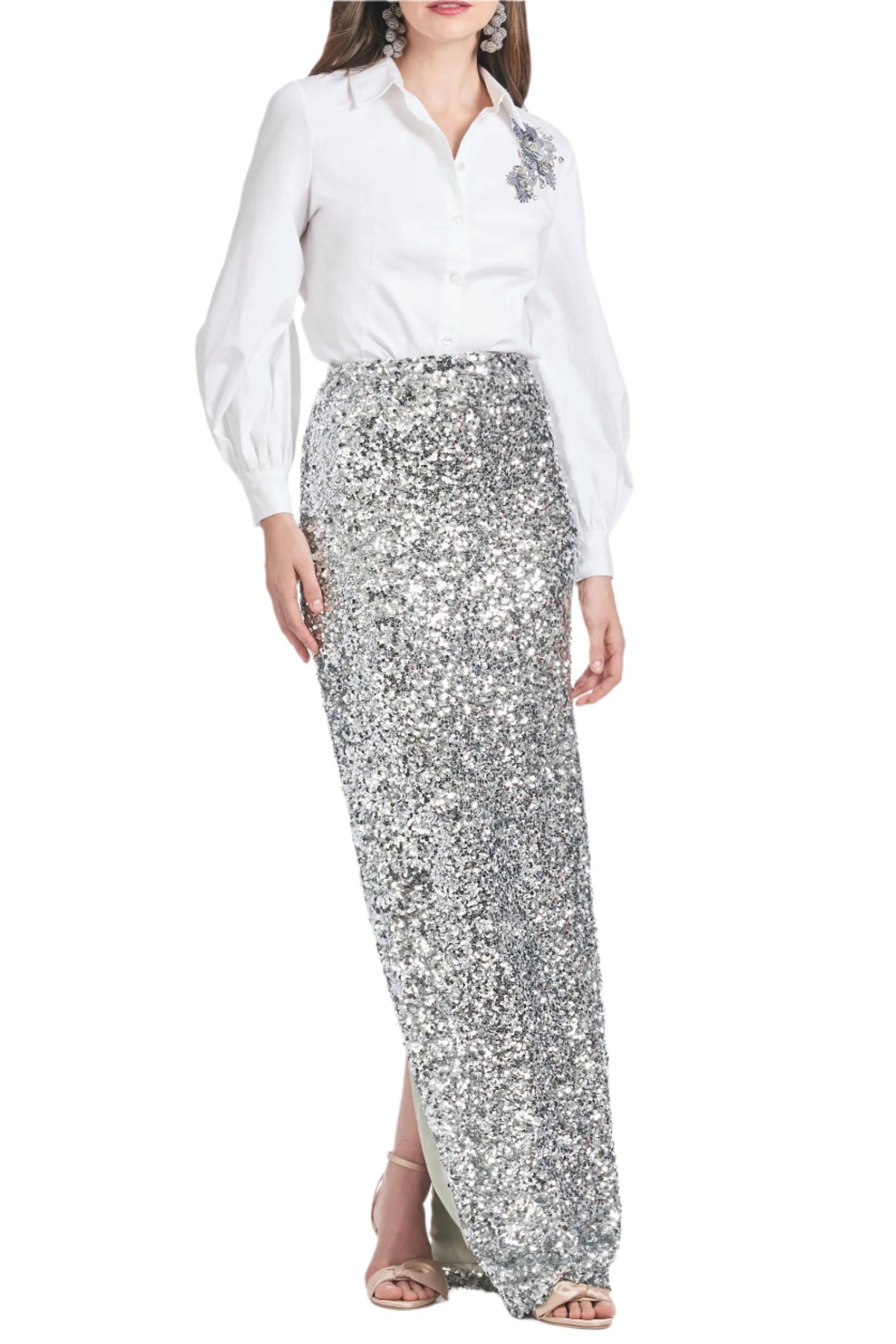 Sequin Isolde Skirt in Silver