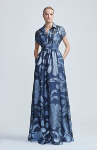 Metallic Floral Fil Coupe Full Skirt Gown in Oxford