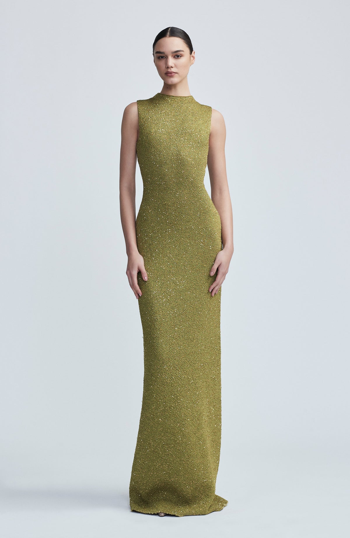 Sequin Knit Mock Neck Gown in Citrine