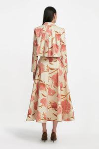 Floral Velvet Cropped Tucked Jacket in Pink Multi
