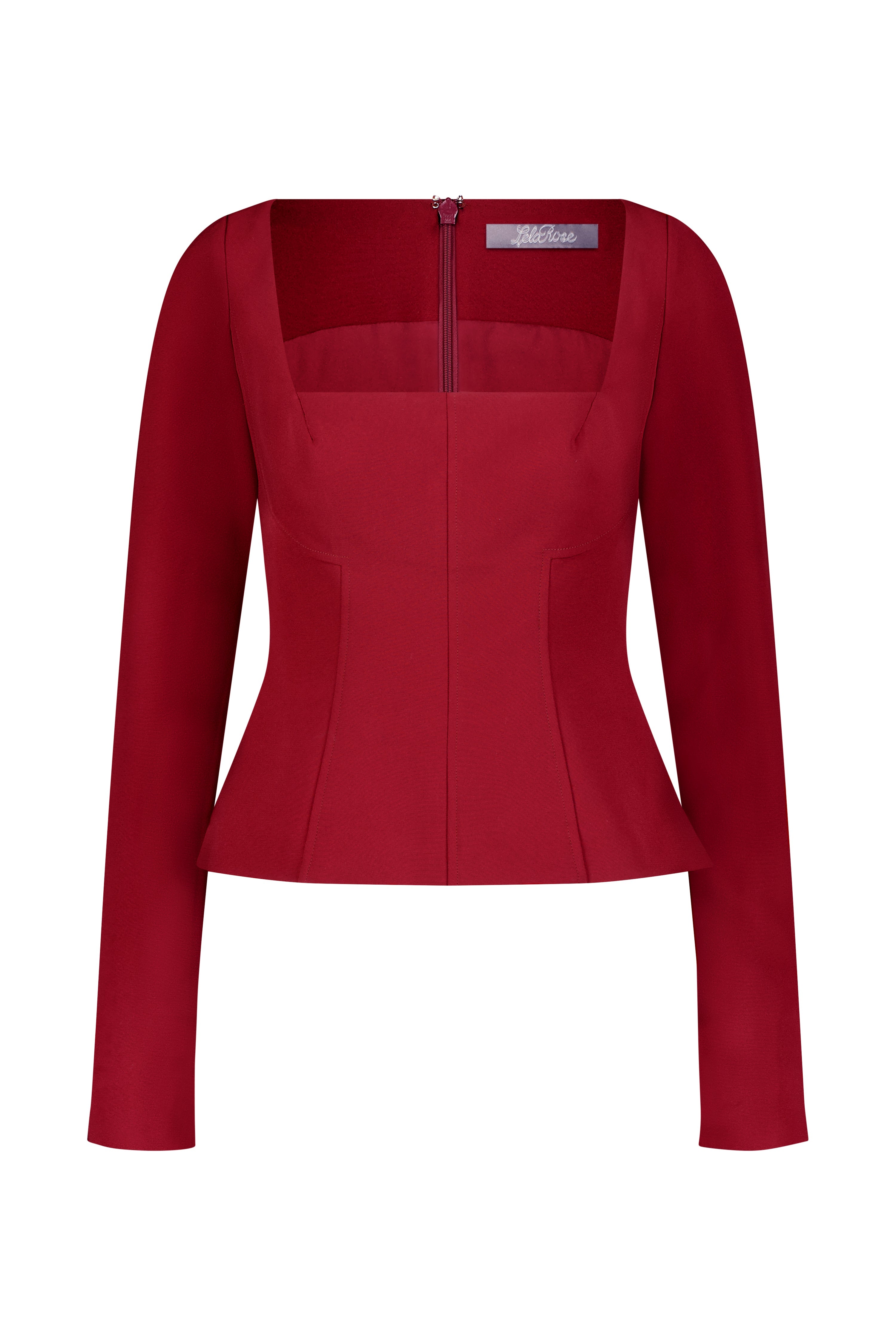 Fluid Crepe Long Sleeve Hadley Top in Wine