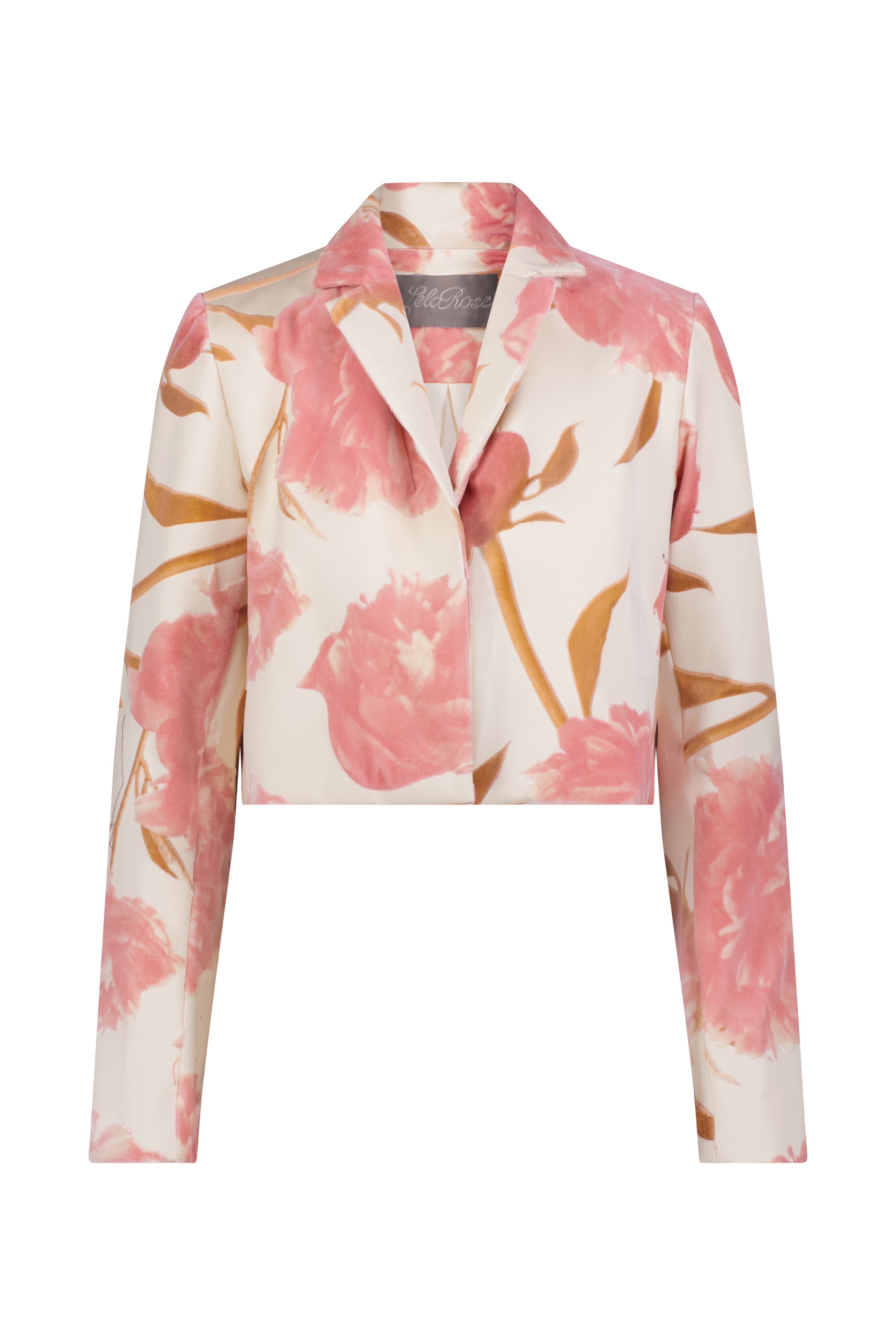 Floral Velvet Cropped Tucked Jacket in Pink Multi