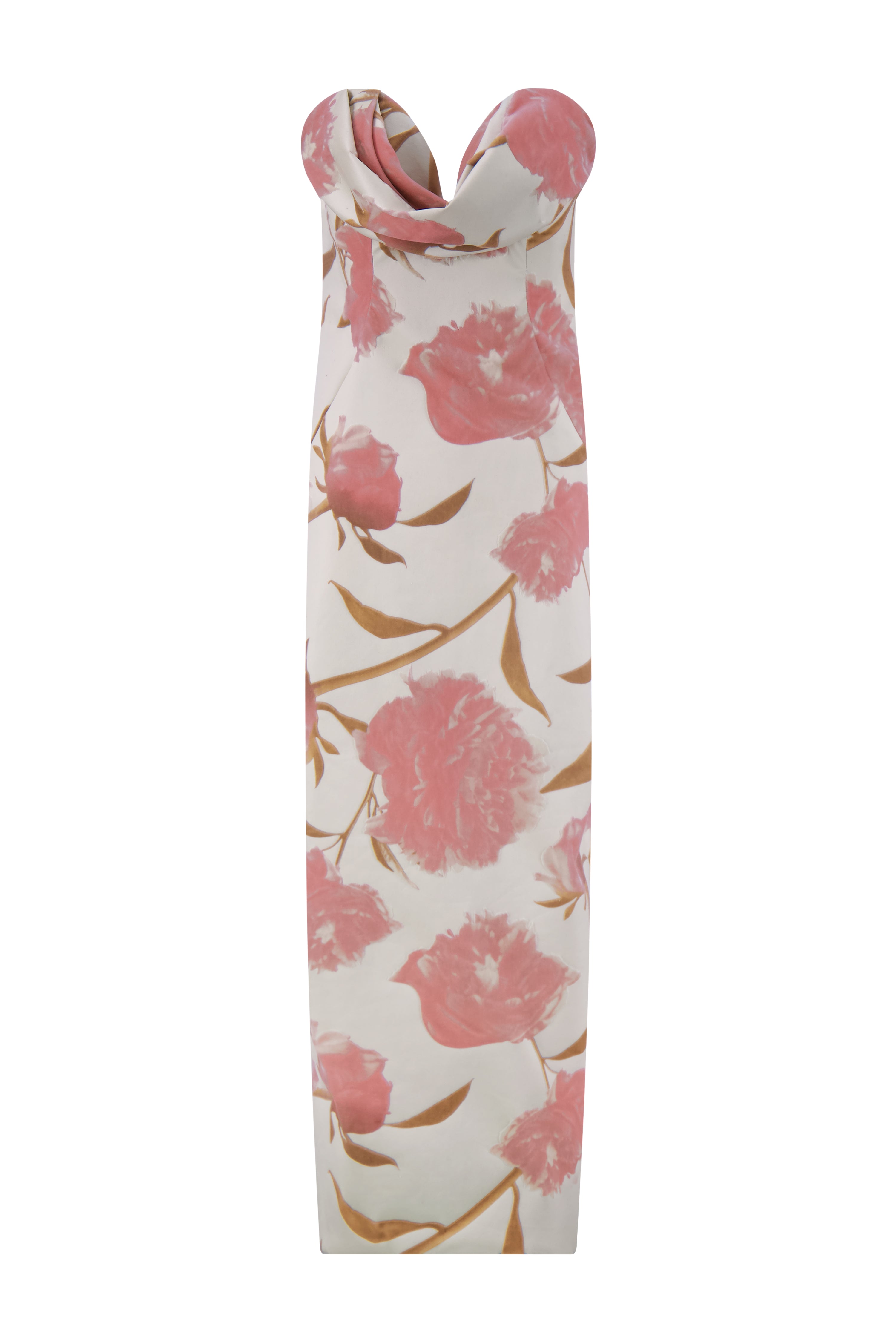 Floral Velvet Draped Bust Sheath in Pink Multi