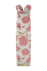 Floral Velvet Draped Bust Sheath in Pink Multi