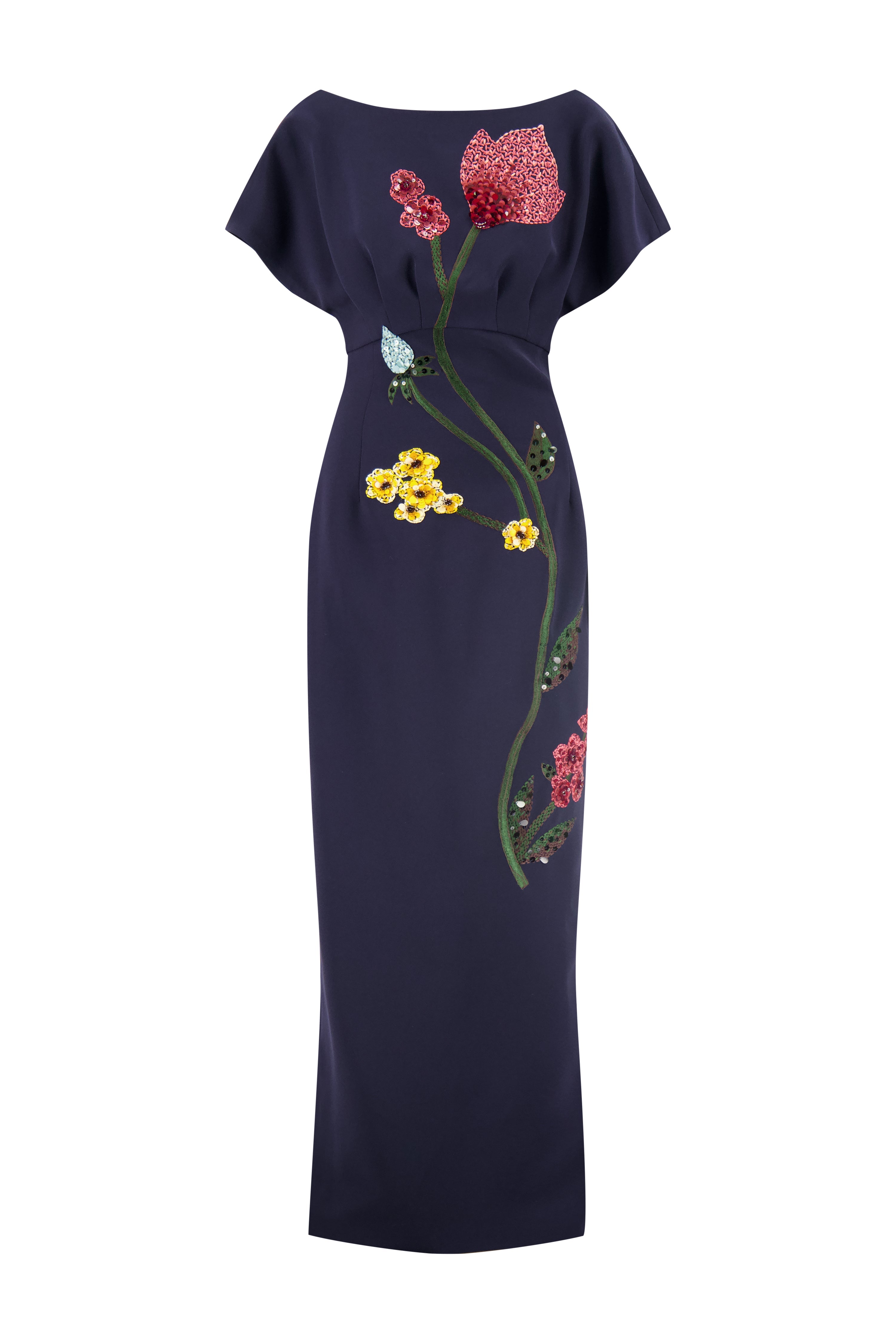 Floral Embroidery Savannah Gown in Navy