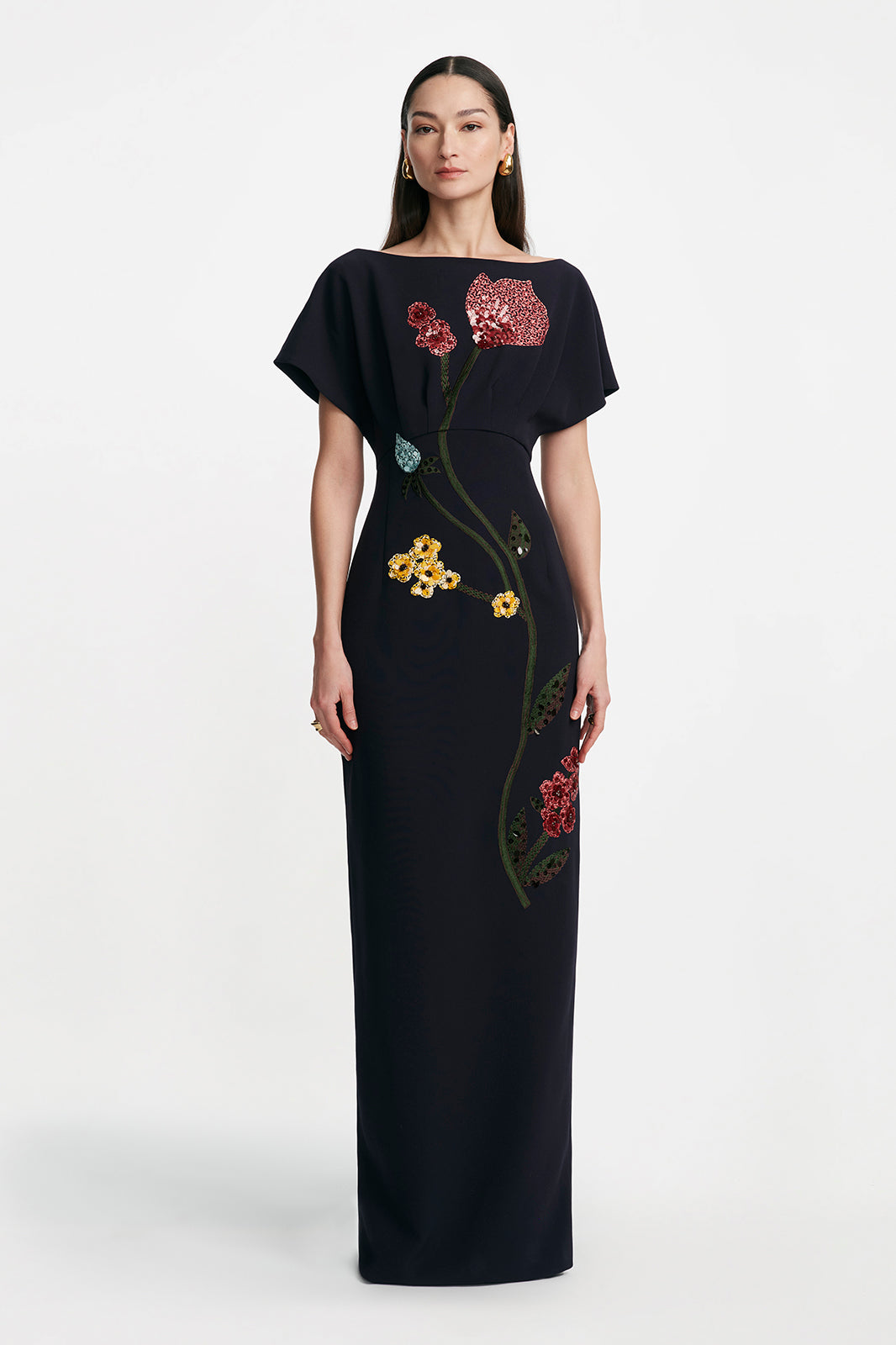 Floral Embroidery Savannah Gown in Navy