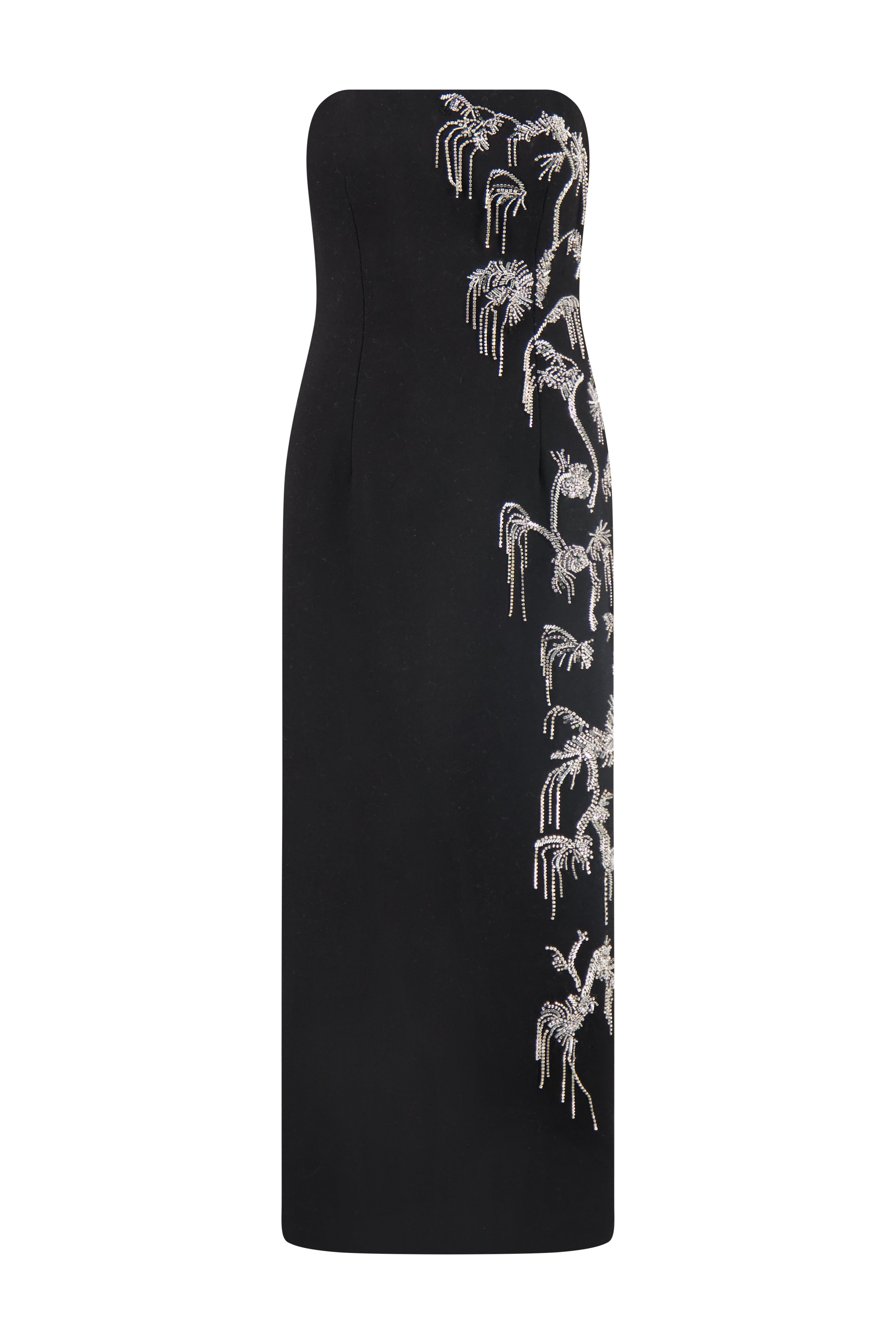 Crystal Embroidery Strapless Sheath in Black