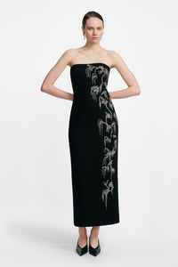 Crystal Embroidery Strapless Sheath in Black