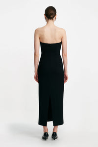Crystal Embroidery Strapless Sheath in Black