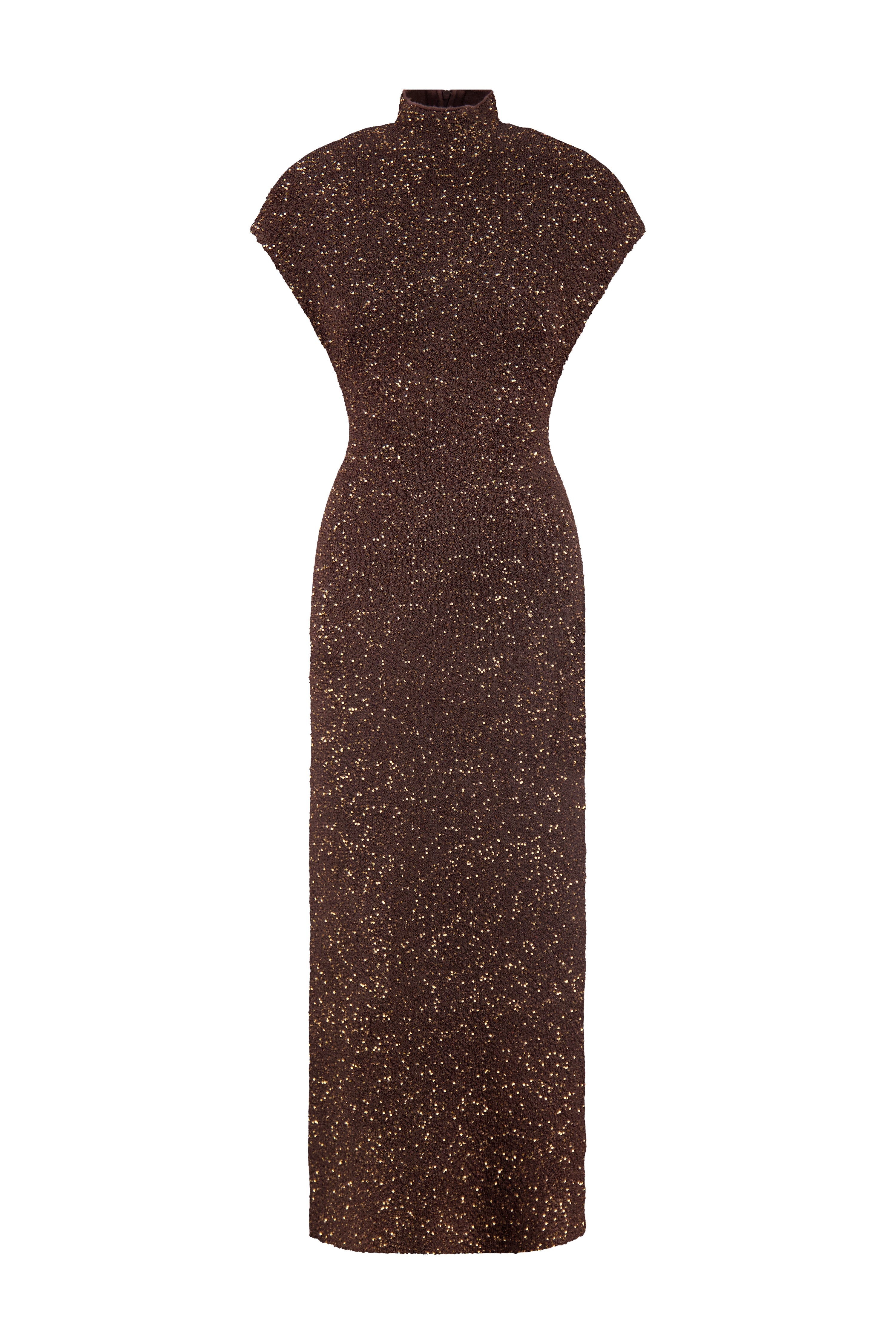 Sequin Knit Mock Neck Dress in Chocolate
