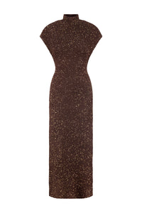 Sequin Knit Mock Neck Dress in Chocolate