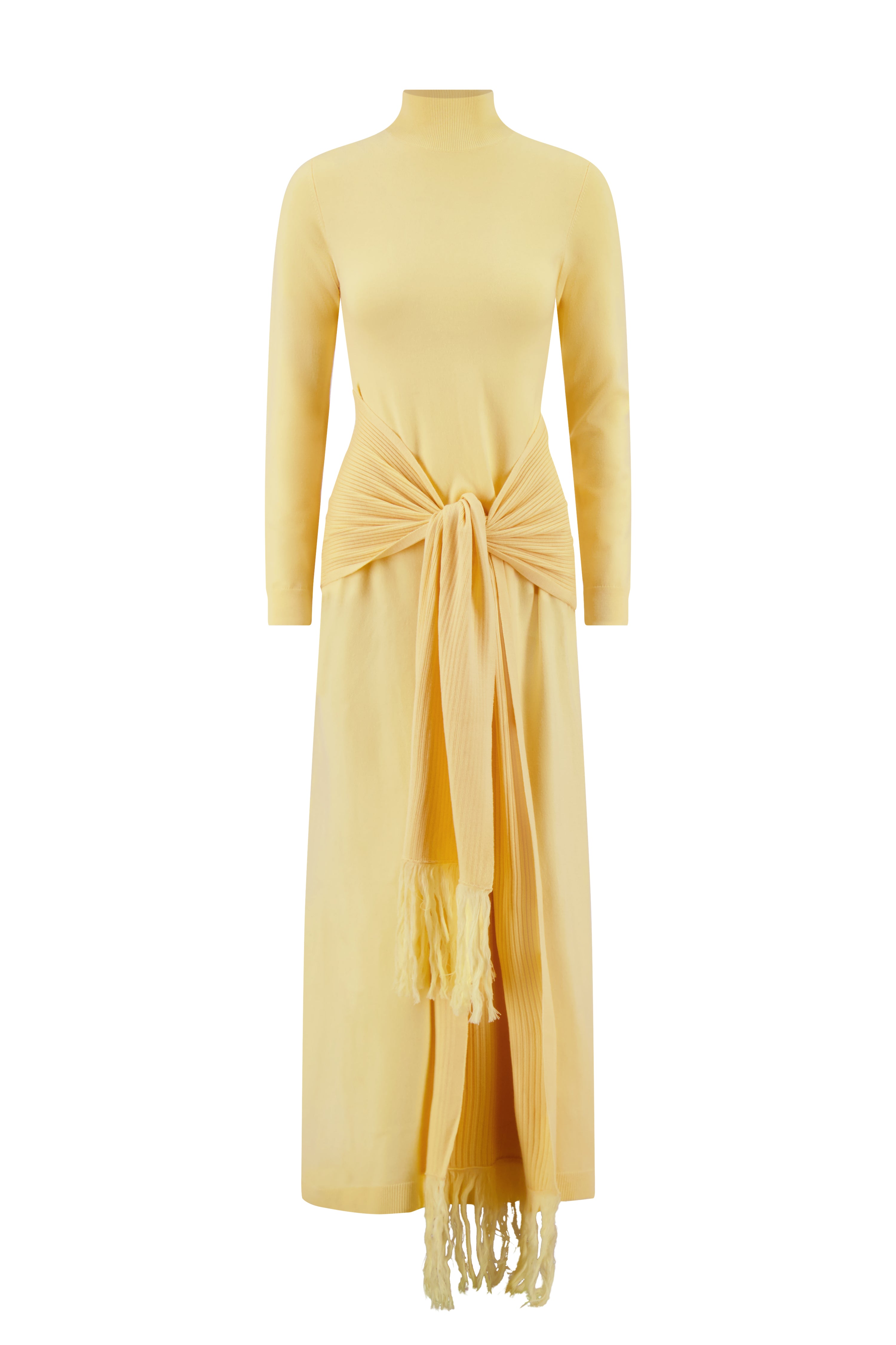 Merino Wool Knit Mock Neck Wrap Dress in Sunlight