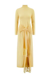 Merino Wool Knit Mock Neck Wrap Dress in Sunlight