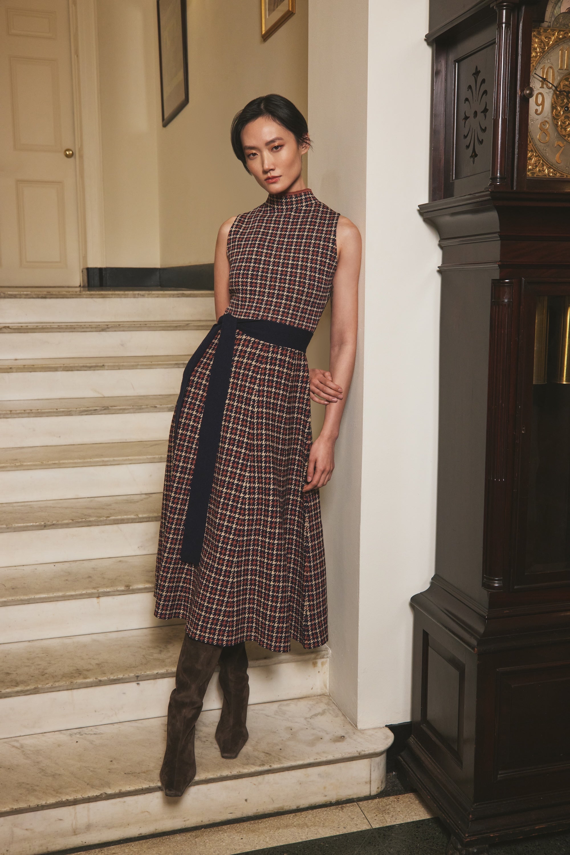 Brice Dress in Navy Mini Check
