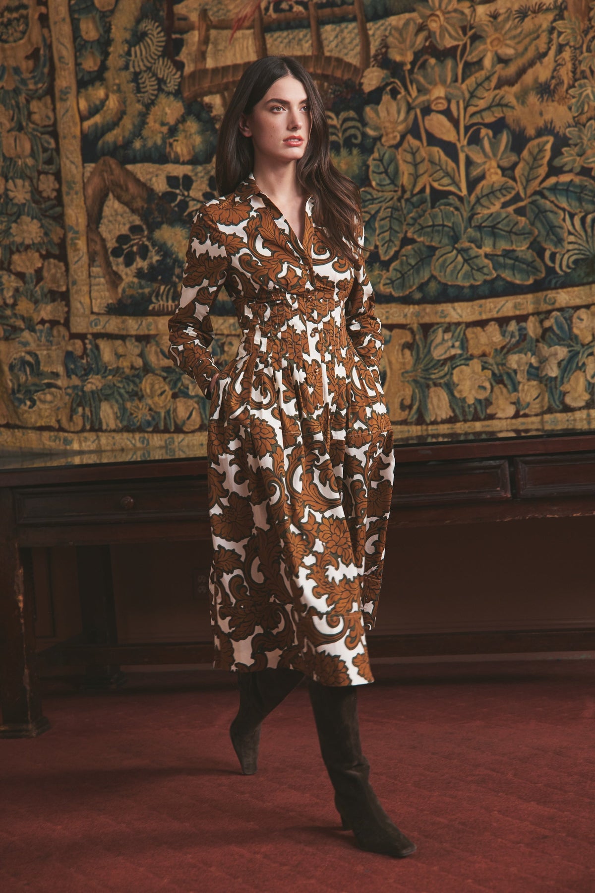 Cameron Dress in Mystic Flora Olive