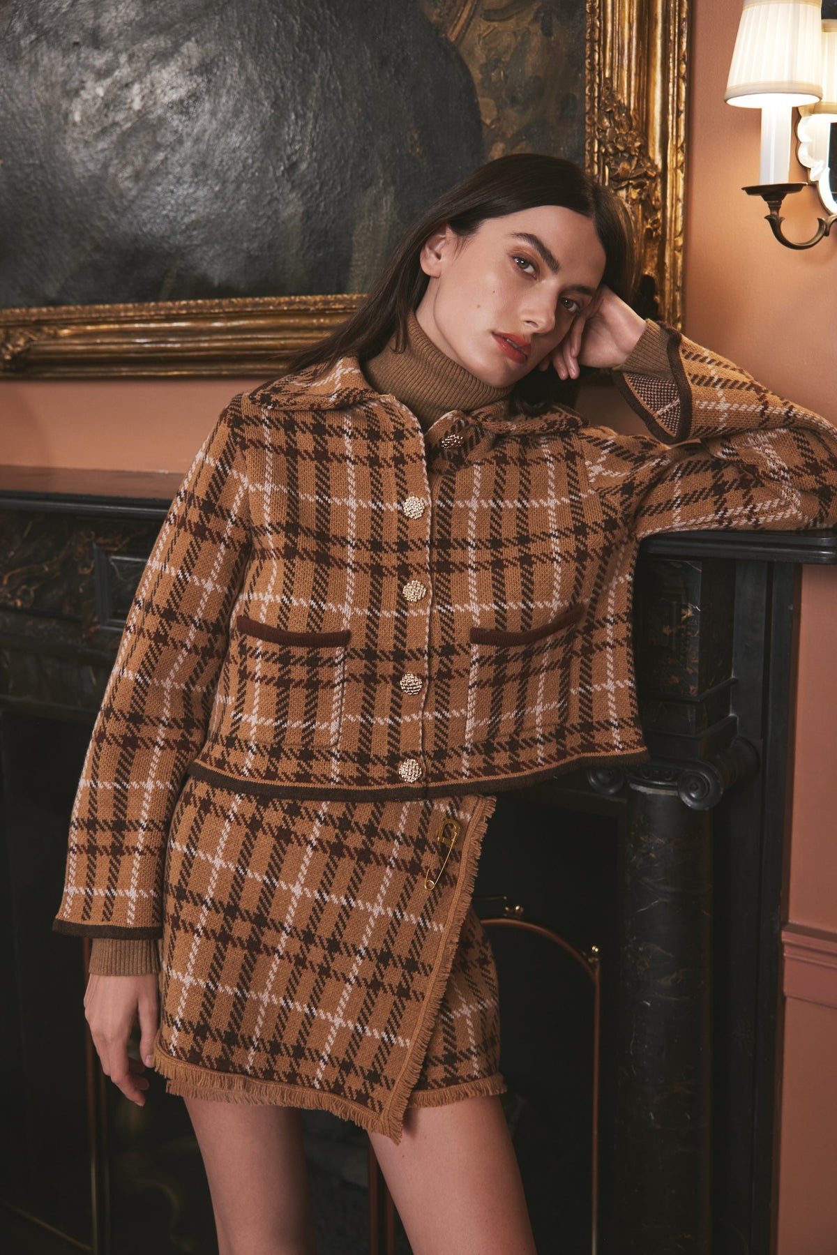 Delilah Cardigan in Camel Check