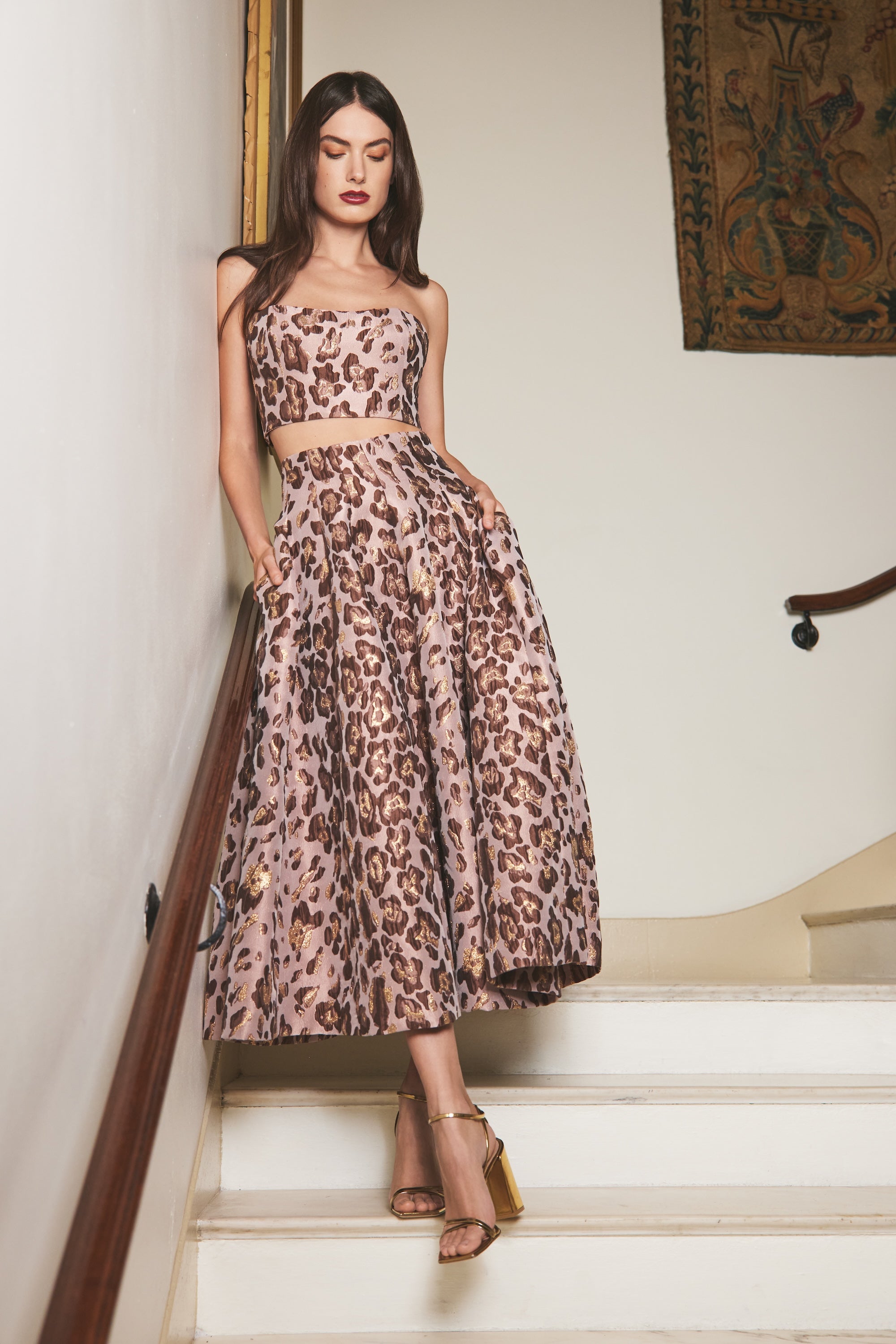 Mimosa Skirt in Painted Animal Blush Metallic Jacquard