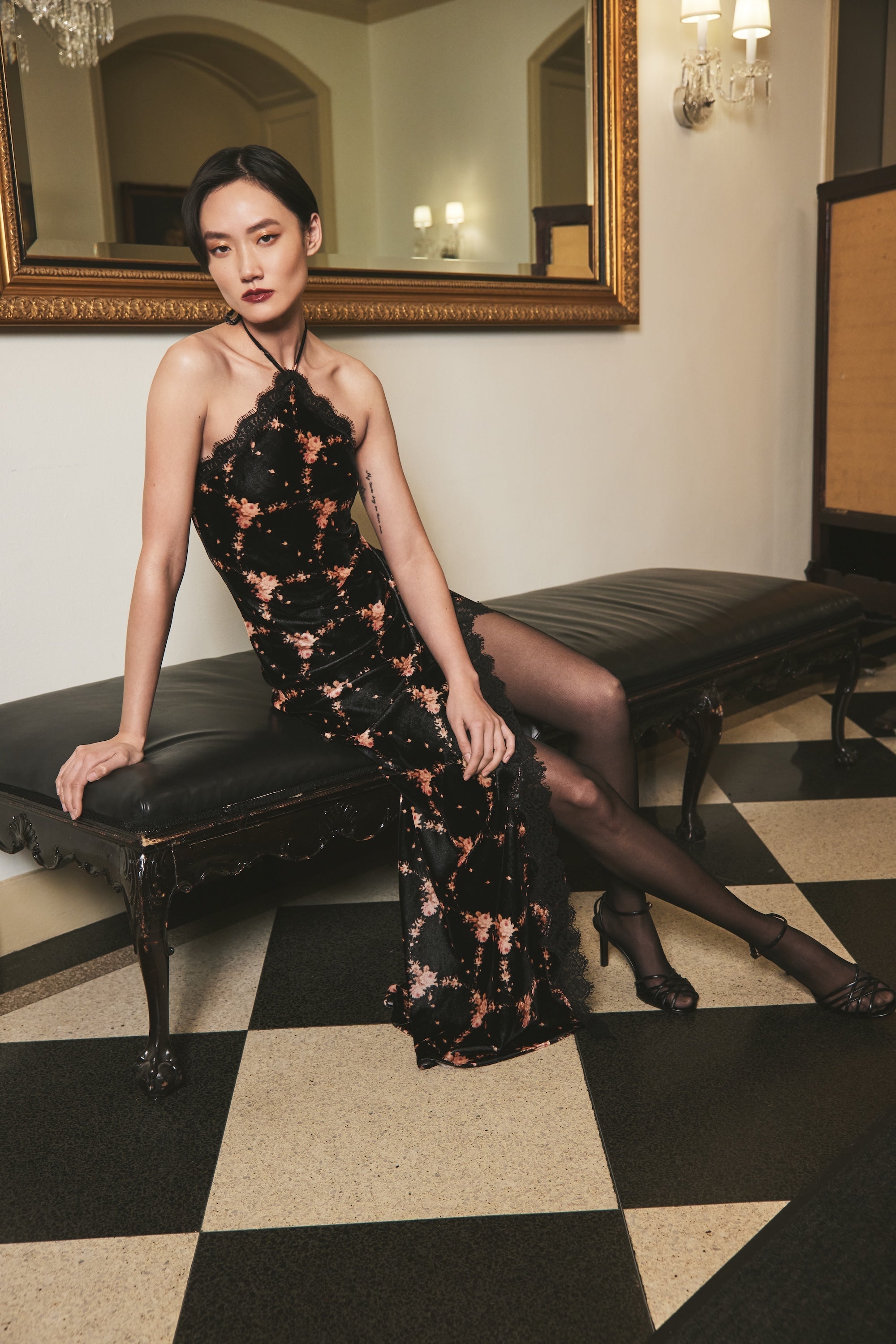 June Dress in Trellis Black