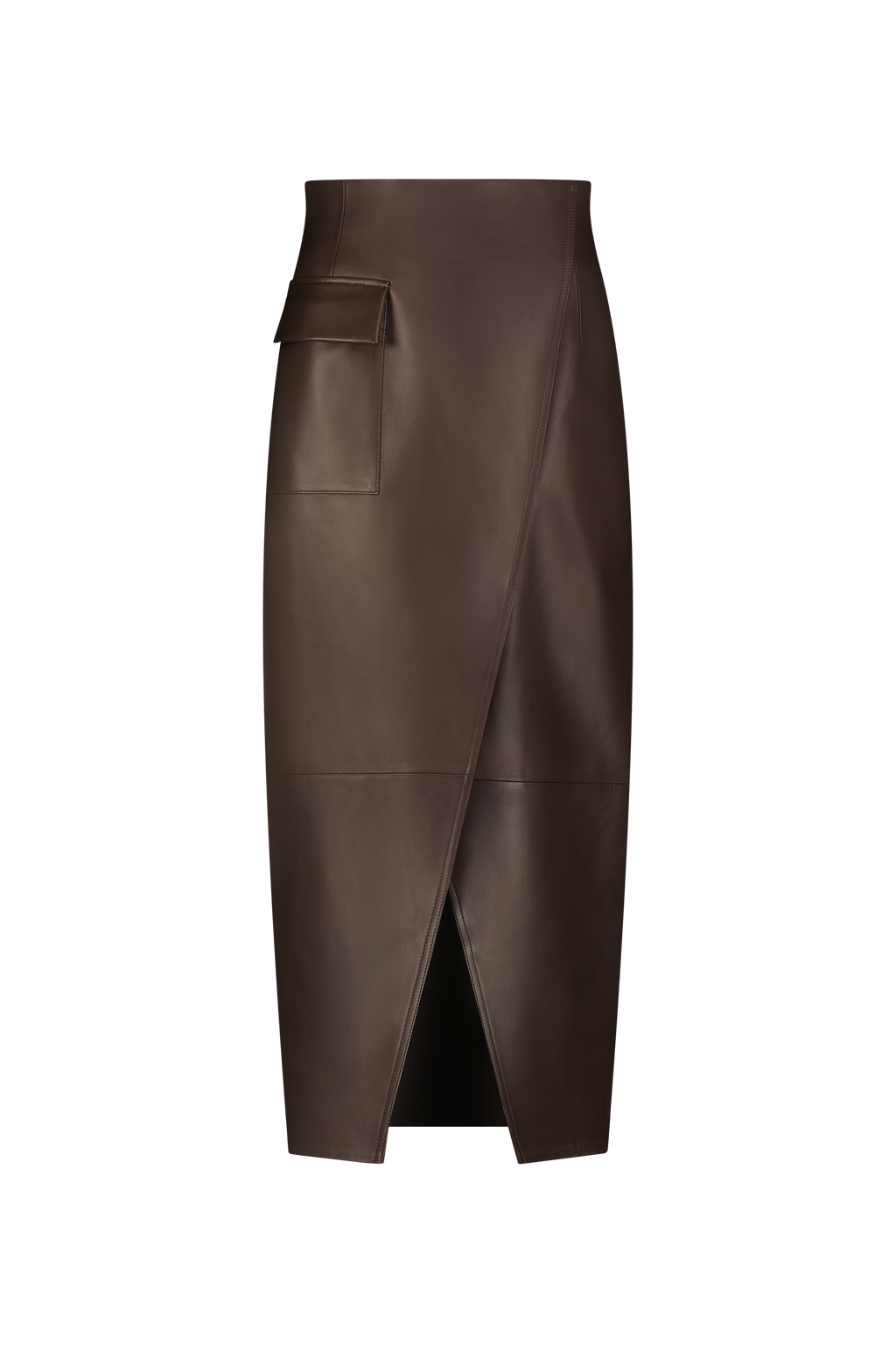 Leather Asymmetrical Pencil Skirt in Chocolate