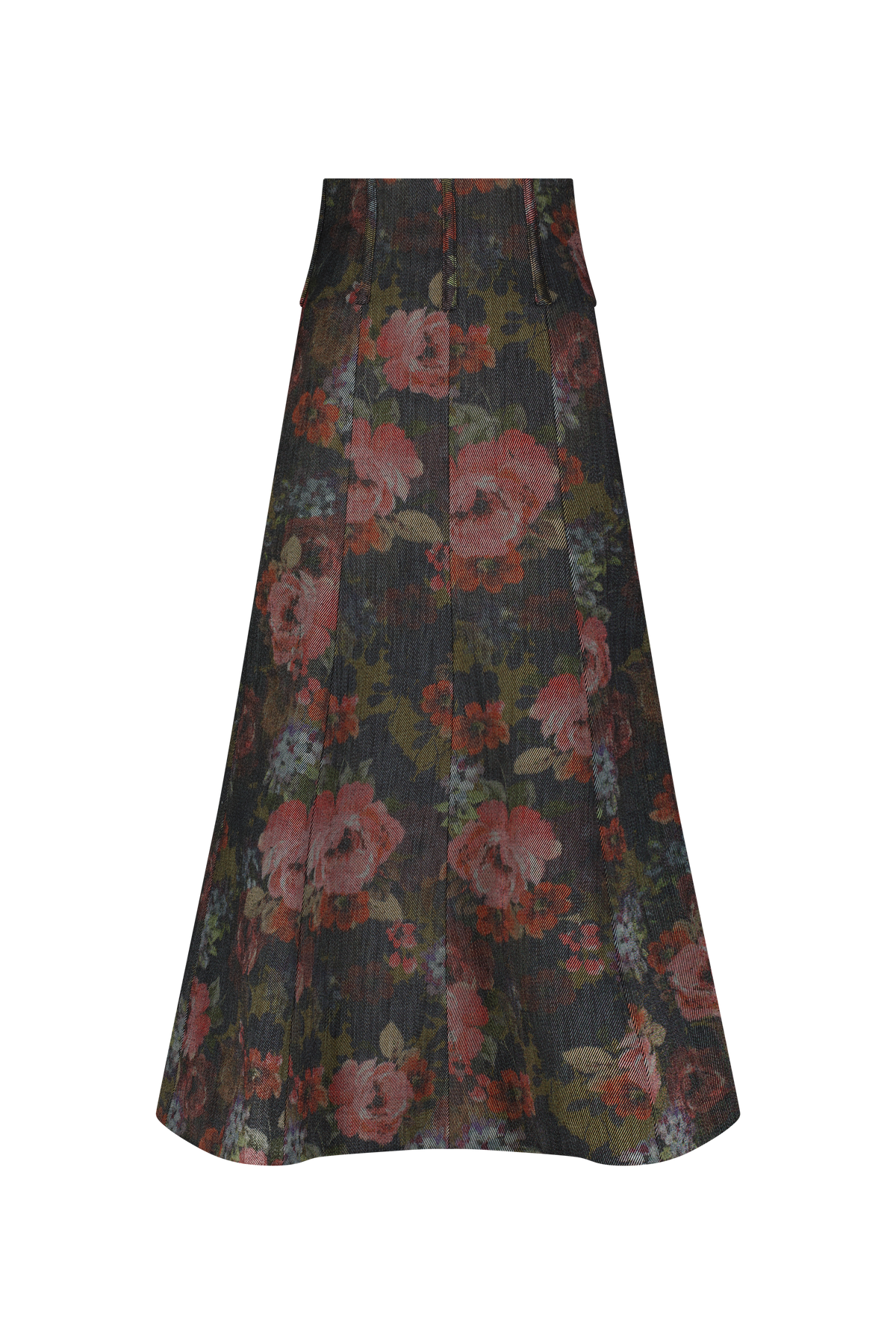 Floral Denim Trumpet Skirt in Multi