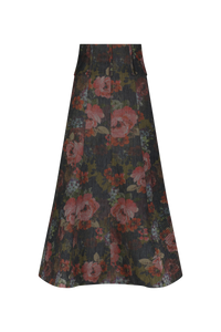 Floral Denim Trumpet Skirt in Multi