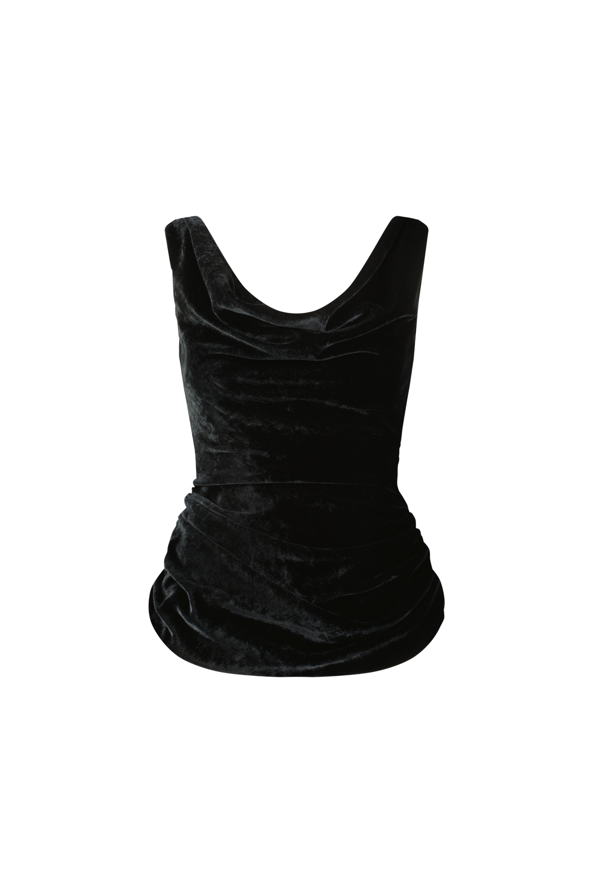 Crushed Velvet Draped Top in Black