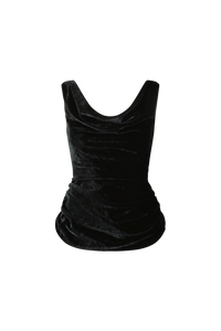 Crushed Velvet Draped Top in Black