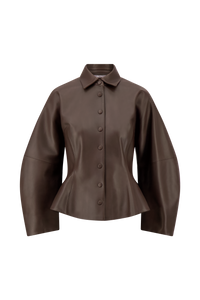 Leather Peplum Jacket in Chocolate