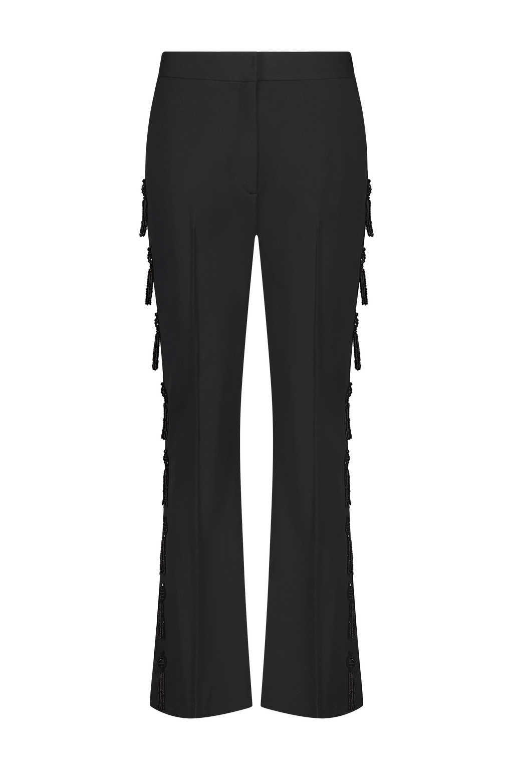 Tassel Embroidered Stretch Cotton Demi Pant in Black