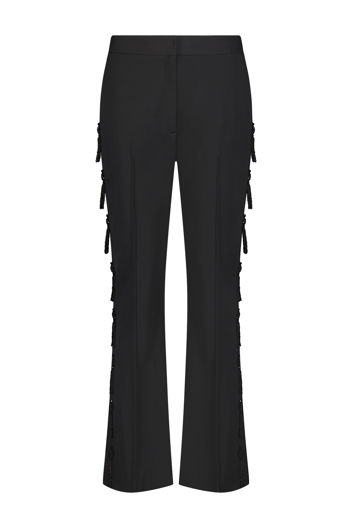 Tassel Embroidered Stretch Cotton Demi Pant in Black