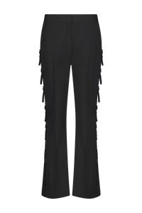 Tassel Embroidered Stretch Cotton Demi Pant in Black