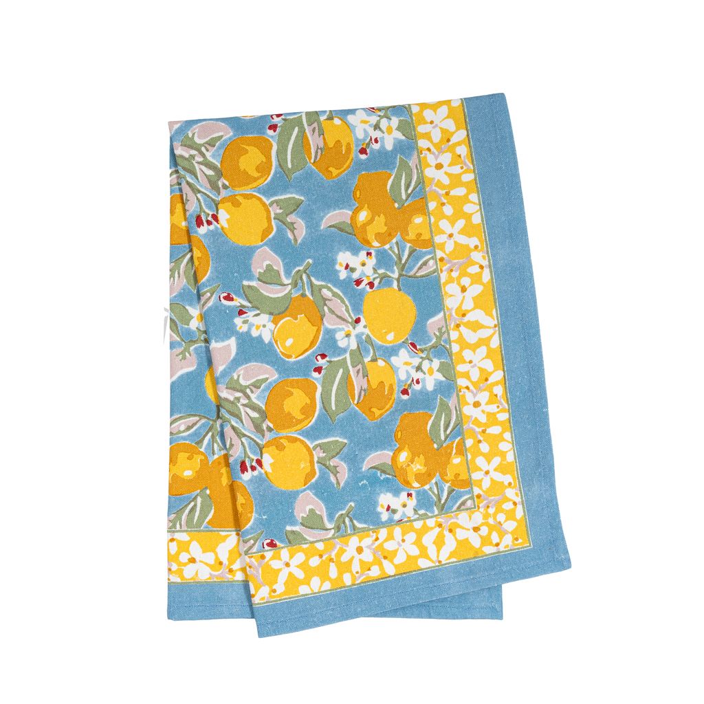 Citron Tea Towels in Bleu & Yellow, Set of 3